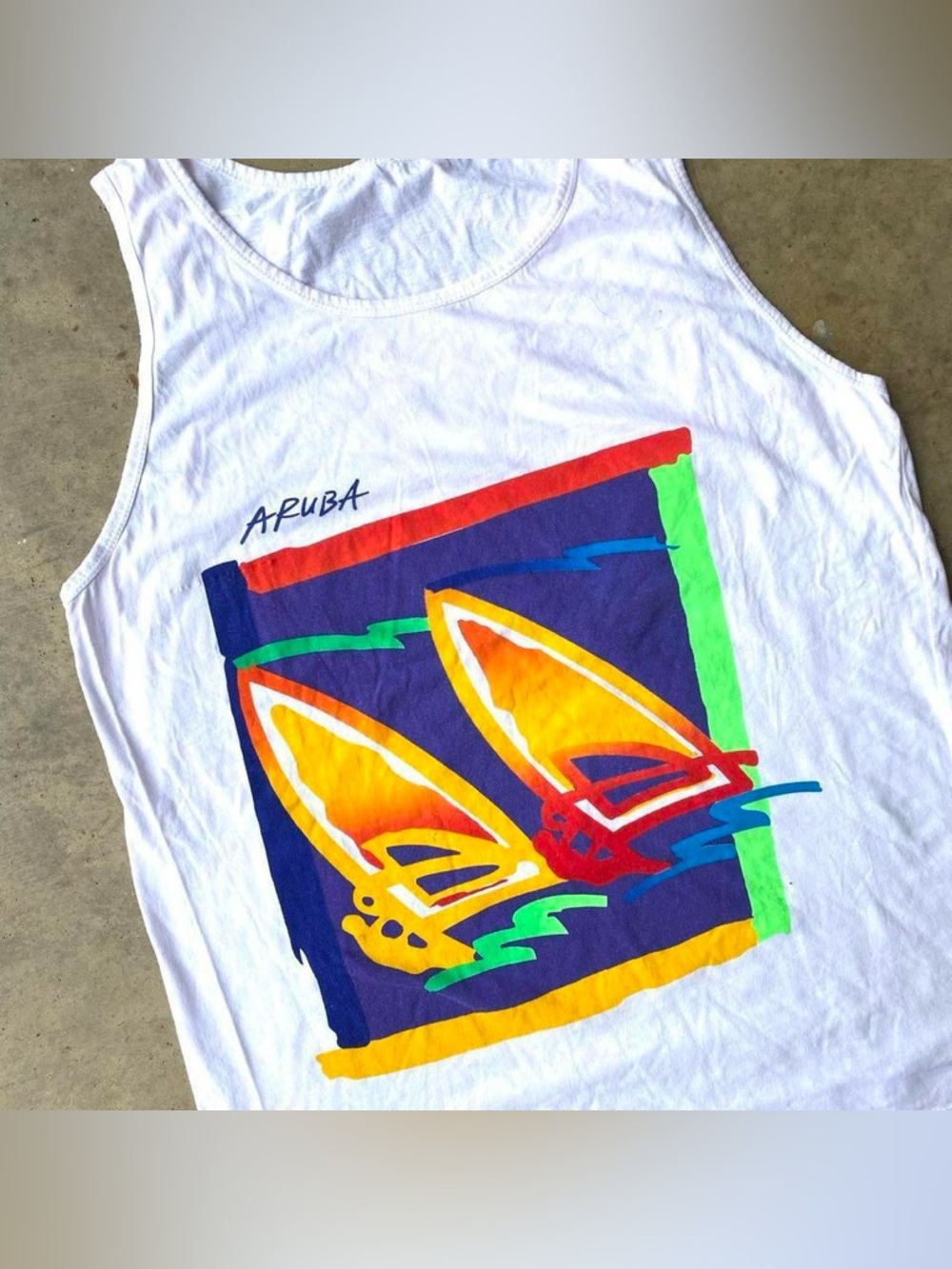 Vintage tank top 90s Aruba abstract wind surfing graphic tank top.